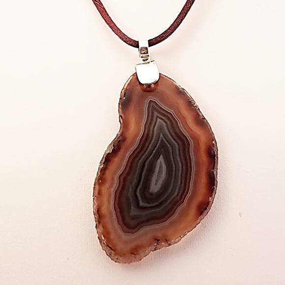 CFG Jewelry - Brazilian Agate Pendant Necklace Sterling Bail / Clasp